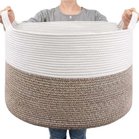 Large Woven Basket for Storage, 83L Blanket Rope Basket Living Room, Big laundry Storage & Organization